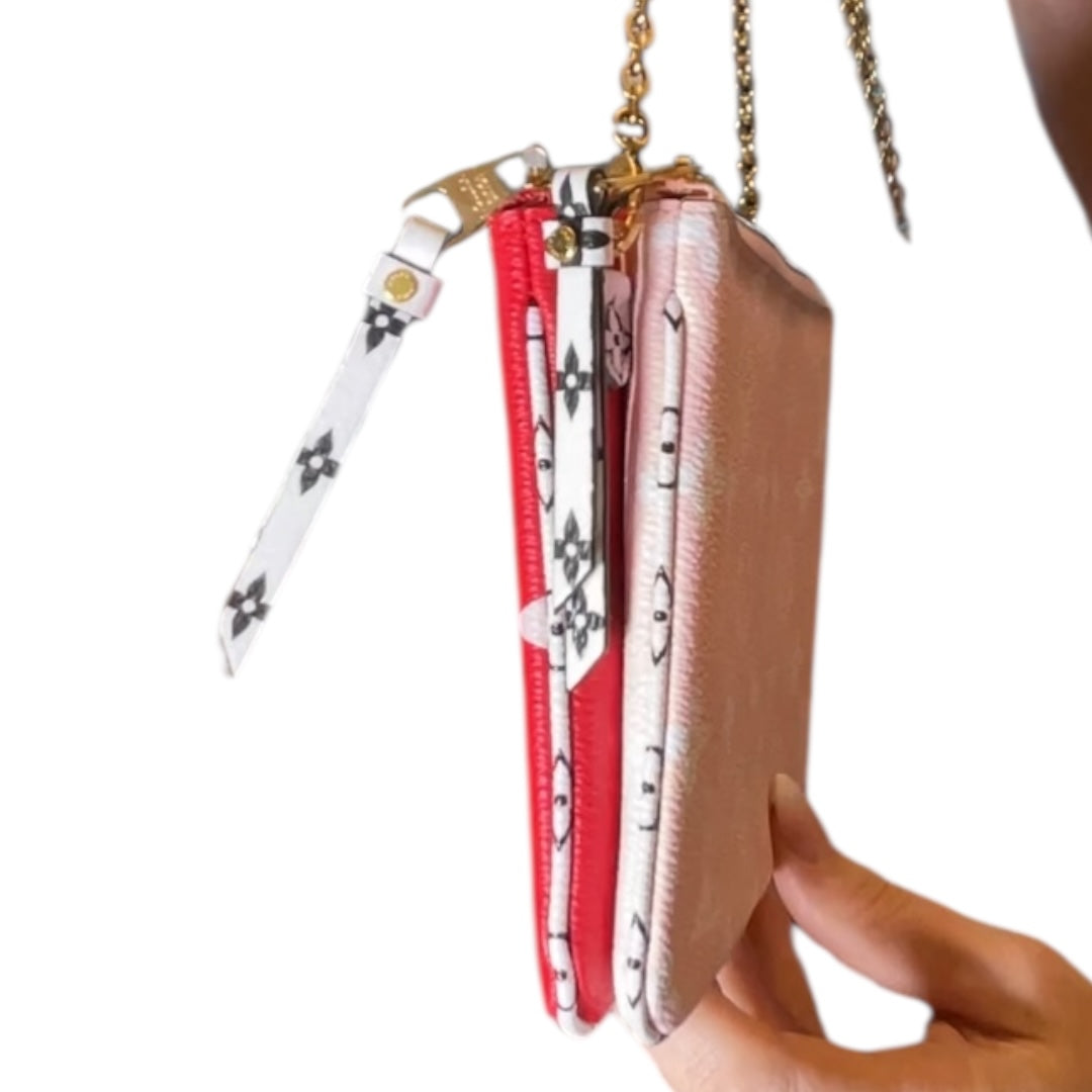 Authentic Louis Vuitton Monogram Giant Double Zip Pochette Red & Pink