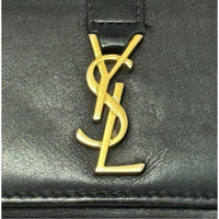 Saint Laurent Paris Black Leather Key Holder Gold YSL Logo