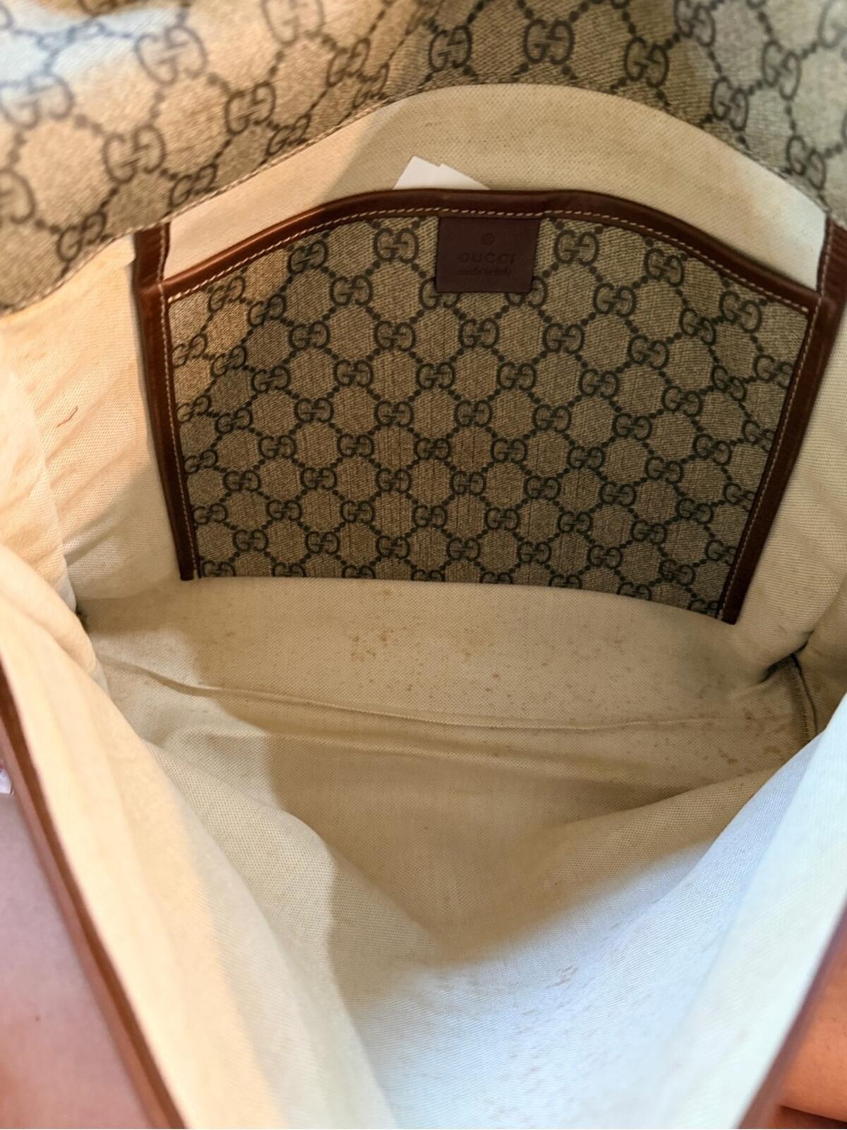 Gucci Beige/Brown Monogram Messenger Bag with Green & Red Web