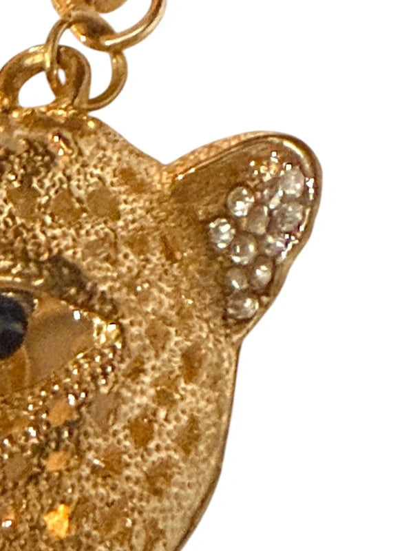 Gold Tone Rhinestone Leopard Cat Keychain Bag Charm