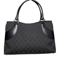 Gucci Black GG Canvas Tote Bag With Leather Trim