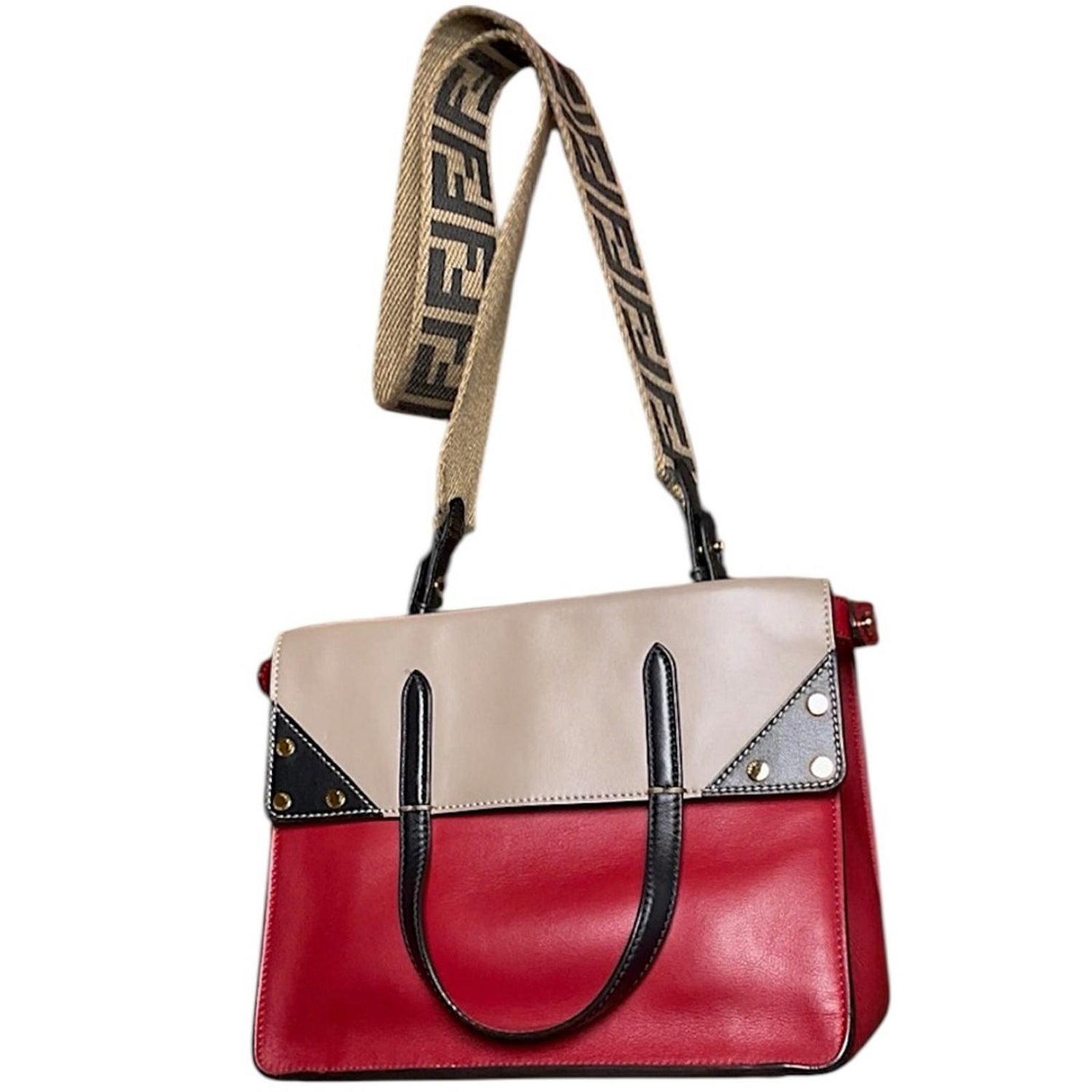 Fendi Red Tri-Color Grace Leather Medium Flip Bag