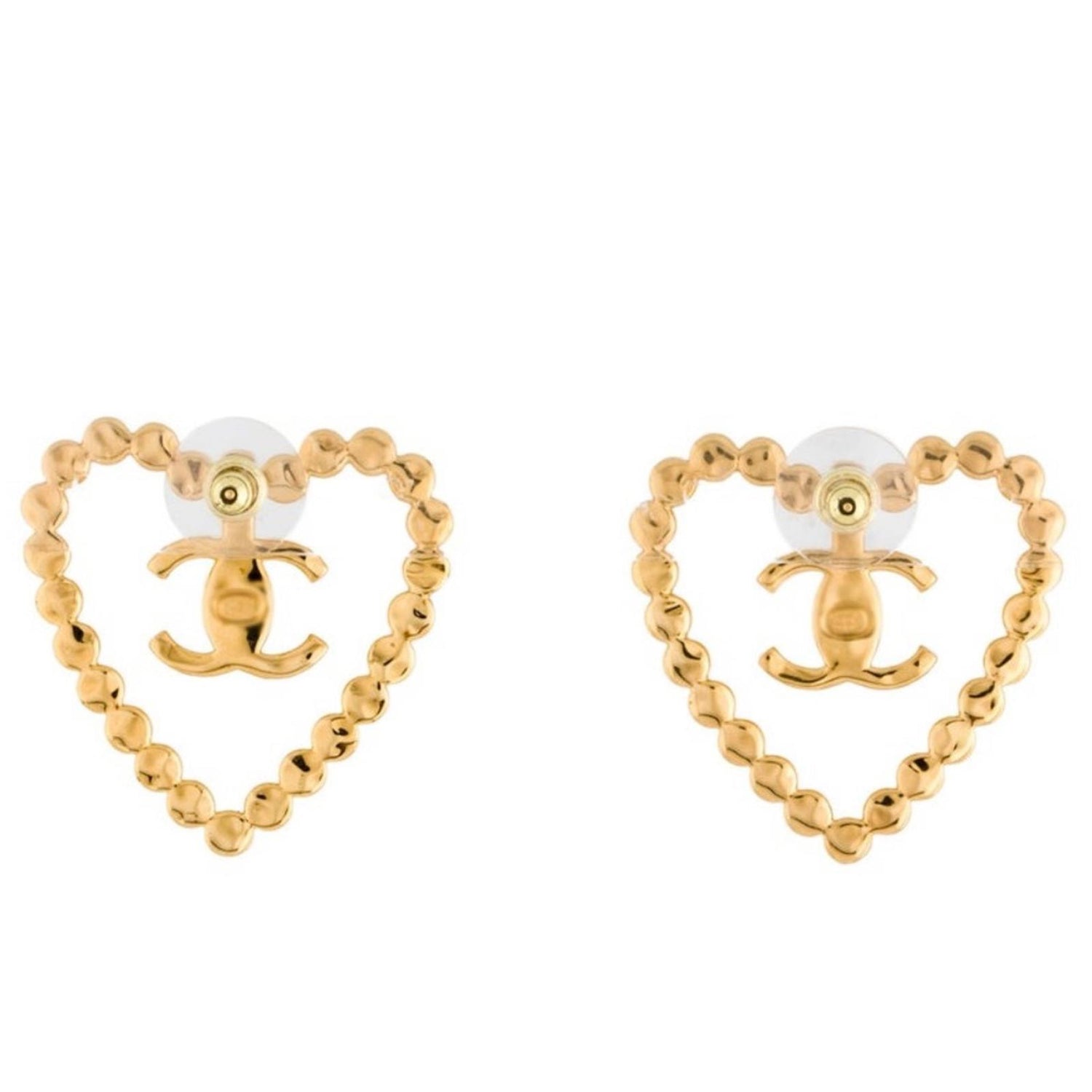 CHANEL 2023 Strass CC Heart Earrings Gold Plated