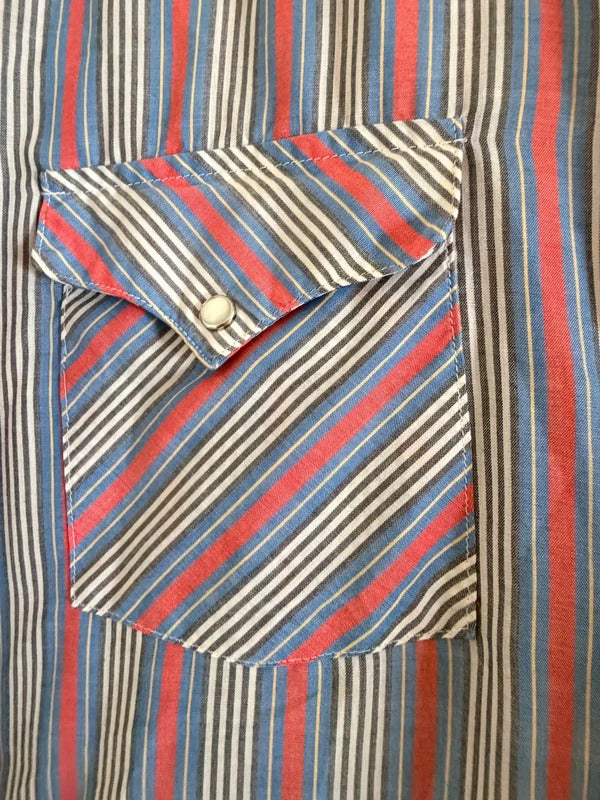 Vintage Ranch & Town Western Pearl Snap Shirt Red Blue Men’s Large Sku1058