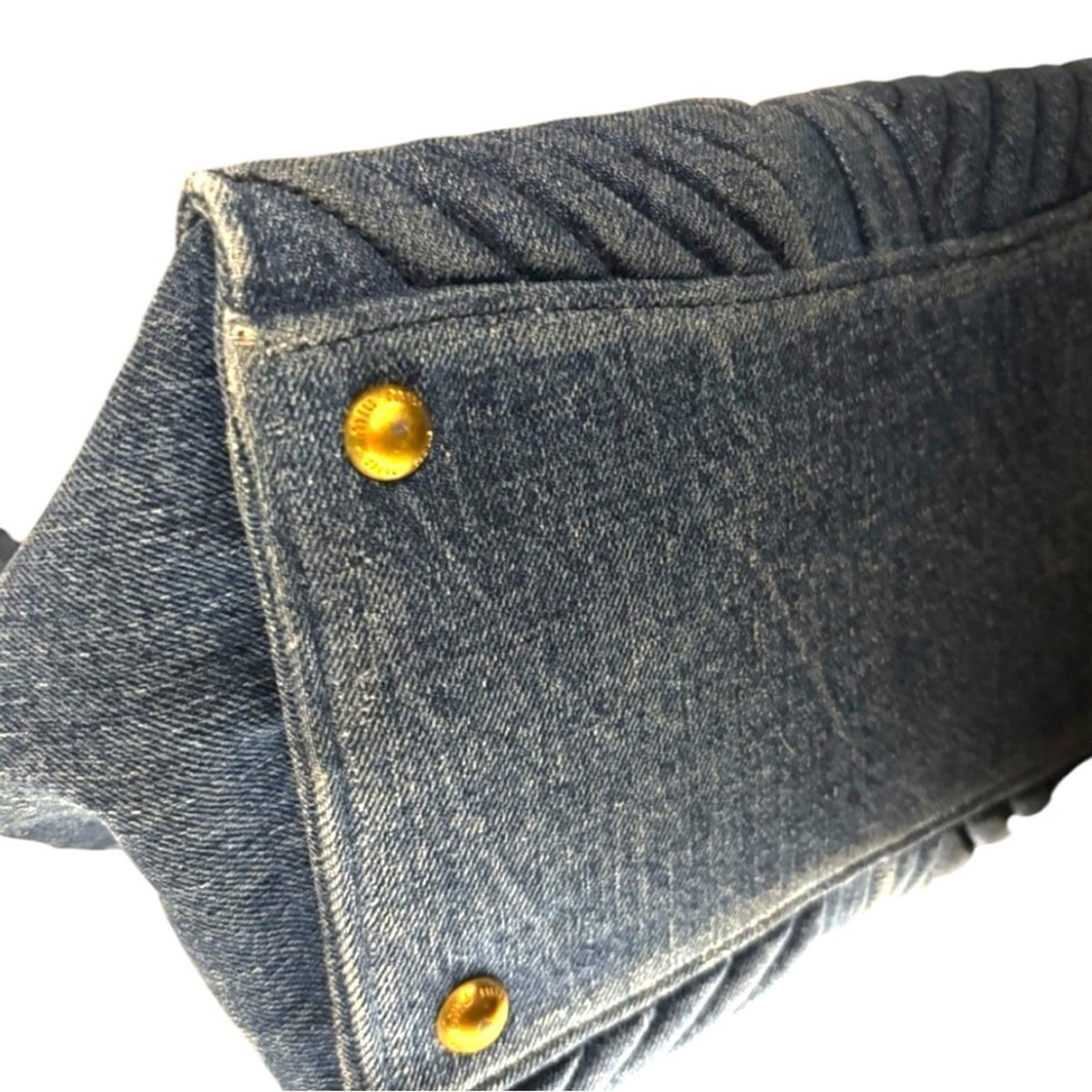 Miu Miu Quilted Denim & Black Leather Tote Satchel