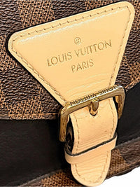 Louis Vuitton Brown Damier Ebene Satchel with Black Front Panel and Tan Handle