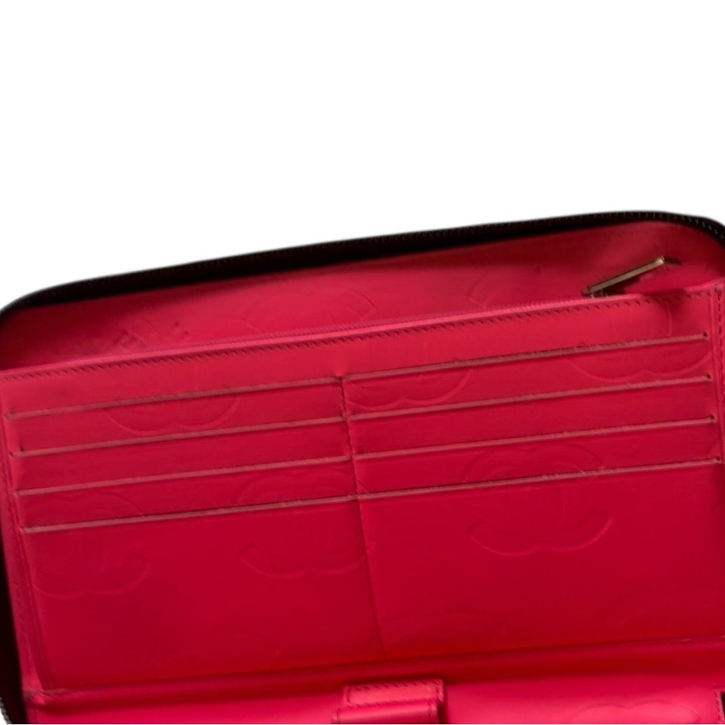 CHANEL Cambon Ligne Zip Wallet Organizer Black Quilted Leather Hot Pink