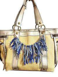 Boho Denim Purse Chain Charm Gold Pearl Fringe