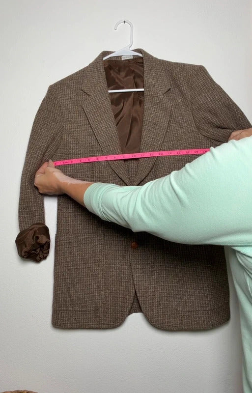 Vintage H.I.S Brown Tweed Blazer Elbow Patches PTP 19” skuM