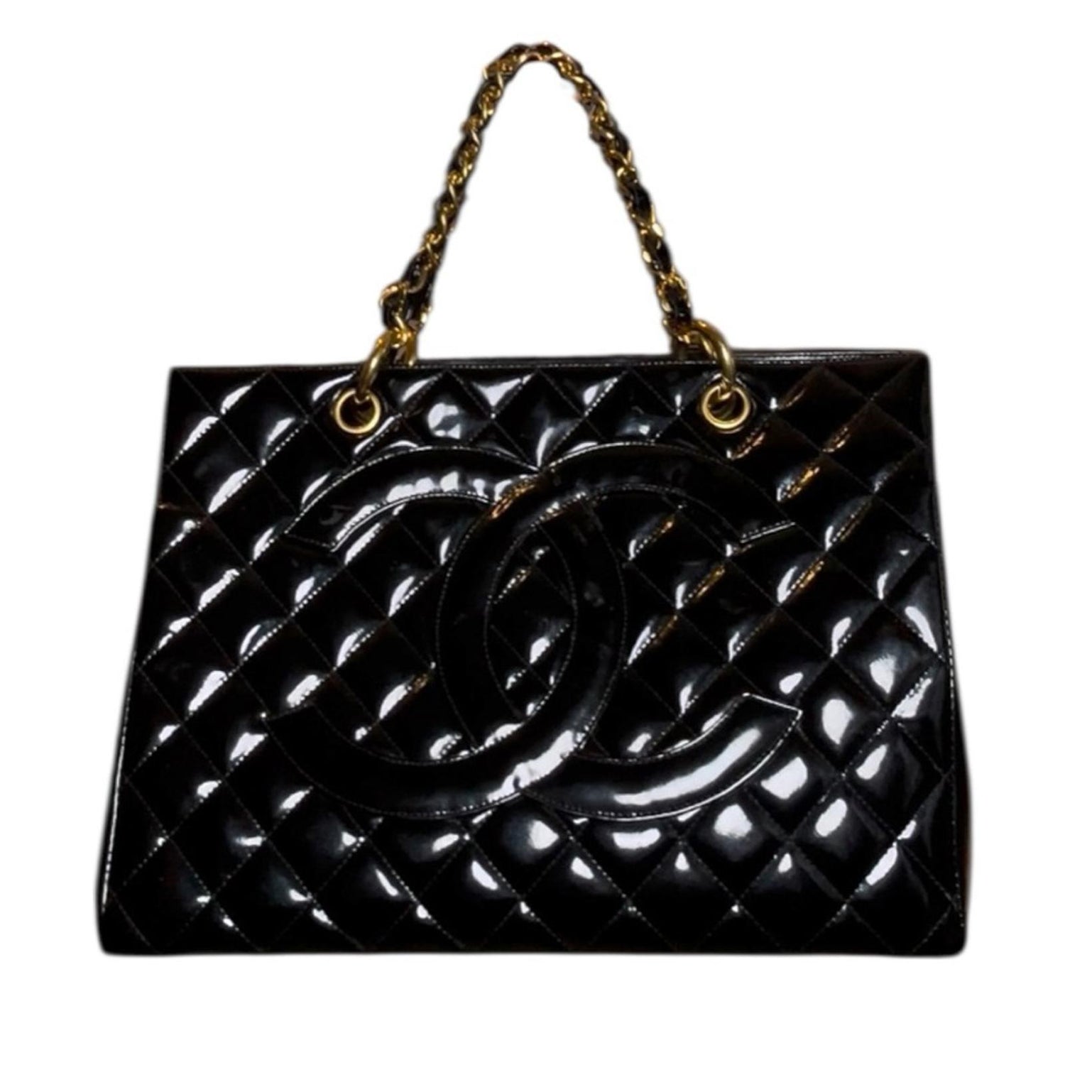CHANEL Black Patent Quilted Shoulder Bag