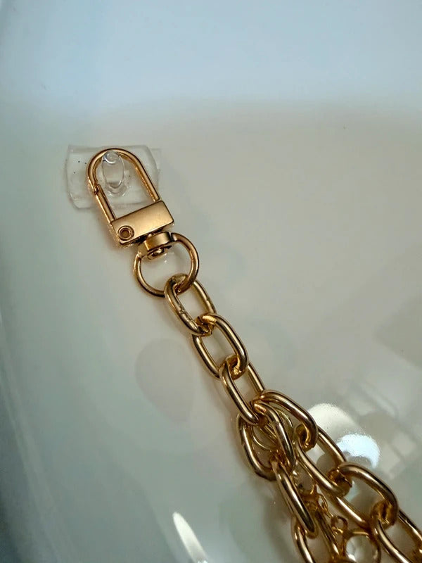 Gold Tone and Rhinestones Handbag Charm Chain layered with gold tone hardware