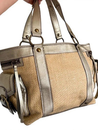 Coach Legacy Vintage Straw Shoulder Bag Metallic Gold Leather Woven Raffia 1310