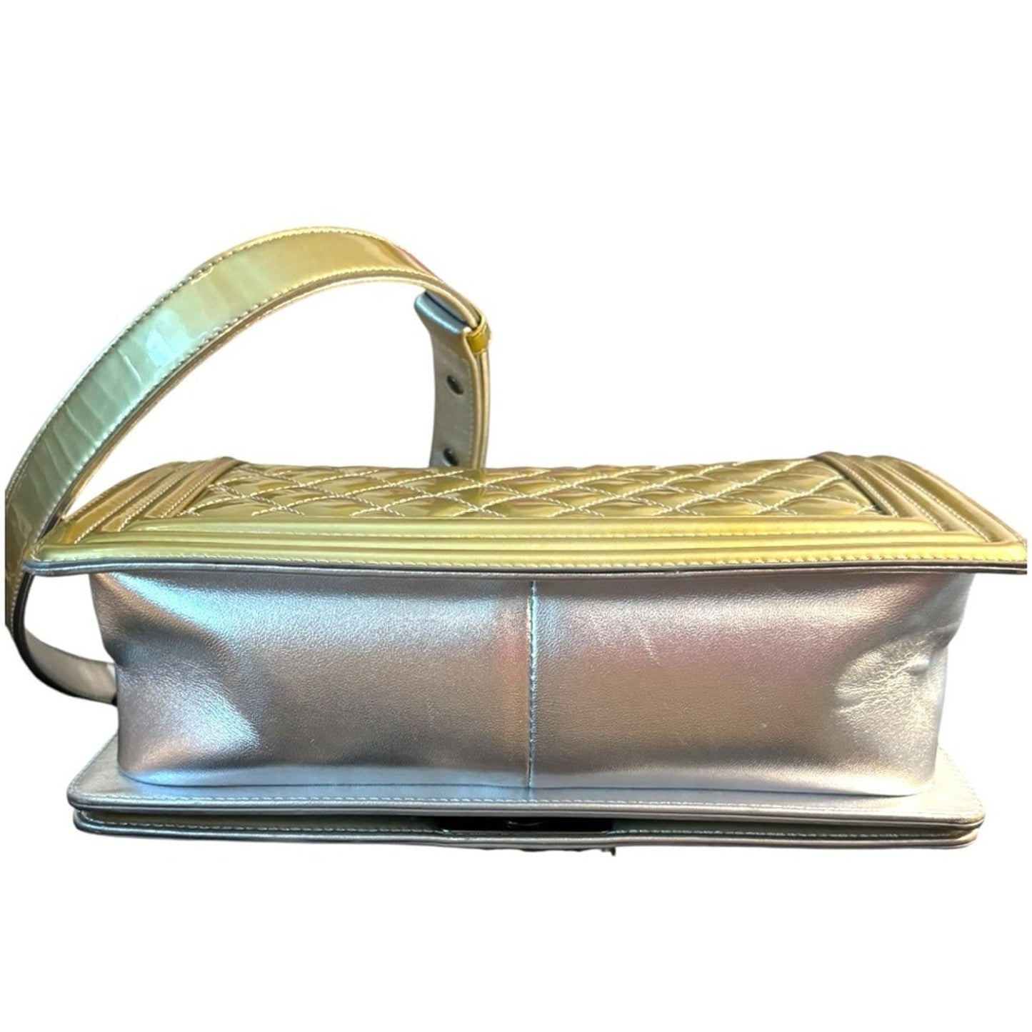 CHANEL Metallic Gold Quilted Boy Bag Crossbody with COA