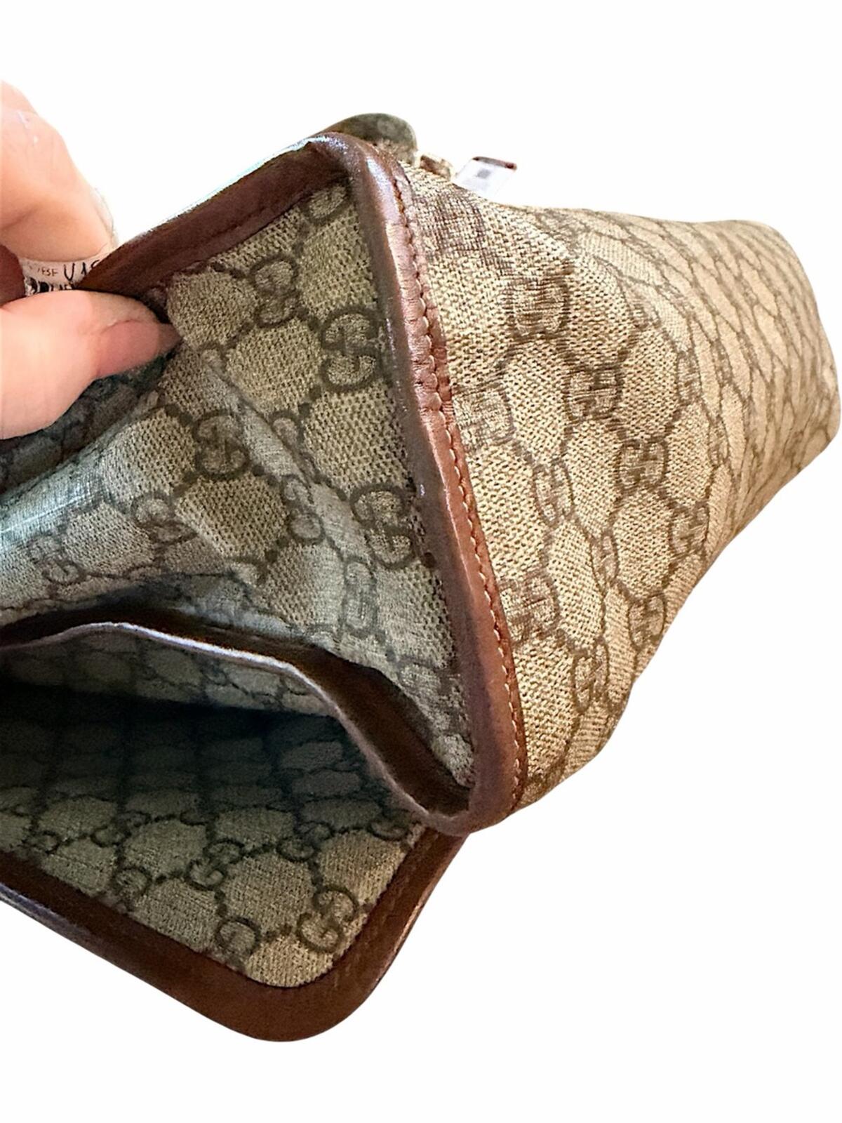 Gucci Beige/Brown Monogram Messenger Bag with Green & Red Web