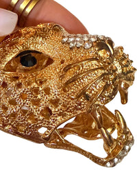 Gold Tone Rhinestone Leopard Cat Keychain Bag Charm