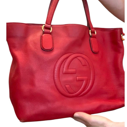 Gucci Soho Oversized Red Leather Tote Bag gold hardware with dustbag and COA