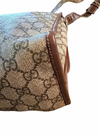 Gucci Beige/Brown Monogram Messenger Bag with Green & Red Web