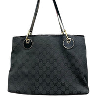 Gucci Black GG Canvas Tote Bag with Patent Trim