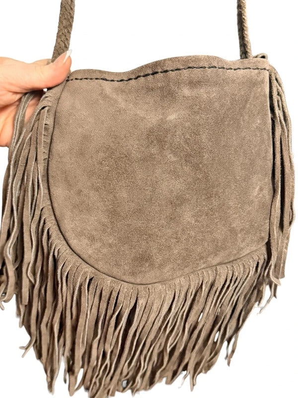 Vintage Boho Genuine Suede Fringe Crossbody Bag