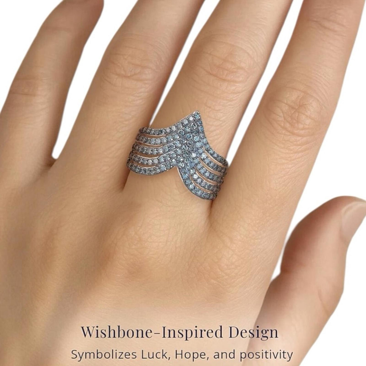 925 Blue 1.0 ctw Diamond Chevron Ring Retail $1299 Size 6