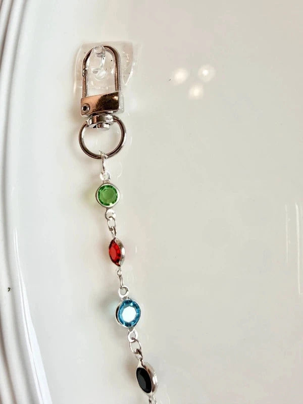 Handbag Charm Chain with Colorful Beads Silver tone hardware and swivel clasp