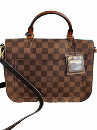 Louis Vuitton Brown Damier Ebene Satchel with Black Front Panel and Tan Handle