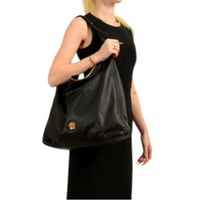 Versace Black 100% Pebbled Leather Large Hobo Shoulder Tote Bag NWT