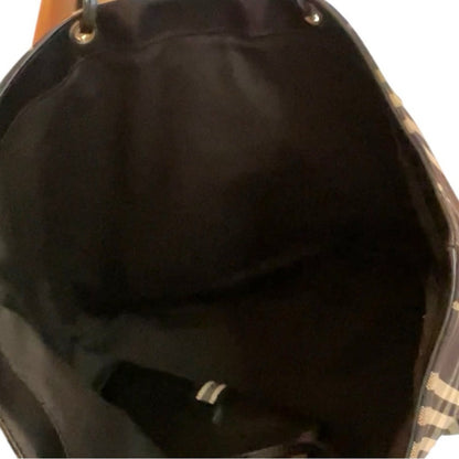 Burberry Nova Check Black Canvas Leather Tote with Wallet and COA