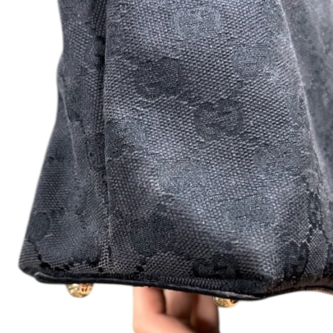 Gucci Black GG Canvas Tote Bag with Patent Trim