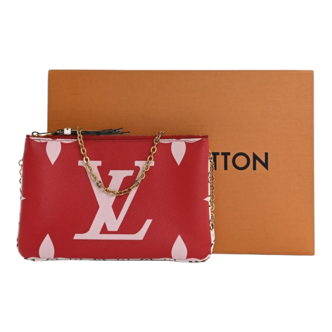 Authentic Louis Vuitton Monogram Giant Double Zip Pochette Red & Pink
