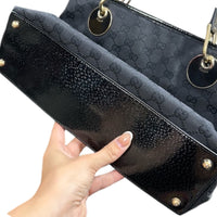 Gucci Black GG Canvas Tote Bag with Patent Trim