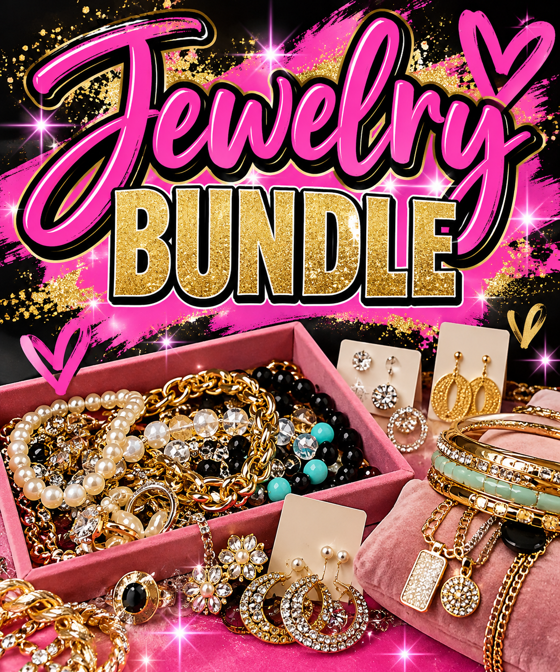 A Large Jewelry Bundle with Necklaces Earrings Rings Bracelets Charms etc