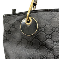 Gucci Black GG Canvas Tote Bag with Patent Trim
