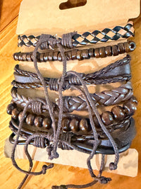 Set of 6 Boho Western Turquoise Faux Leather Bracelet Set Wood Beads Stackable Fashion Jewelry sku003