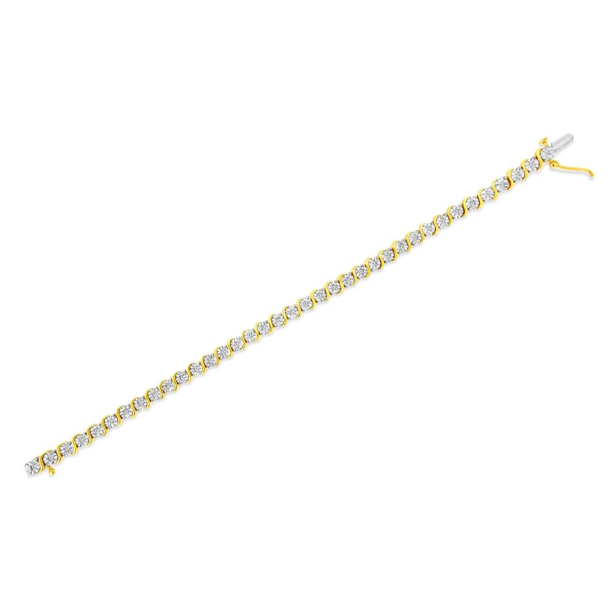 .925 Sterling Silver 1/4 Cttw Diamond Round Miracle Plate and "S" Link Tennis Bracelet (I-J Color, I2- I3 Clarity) - 7"