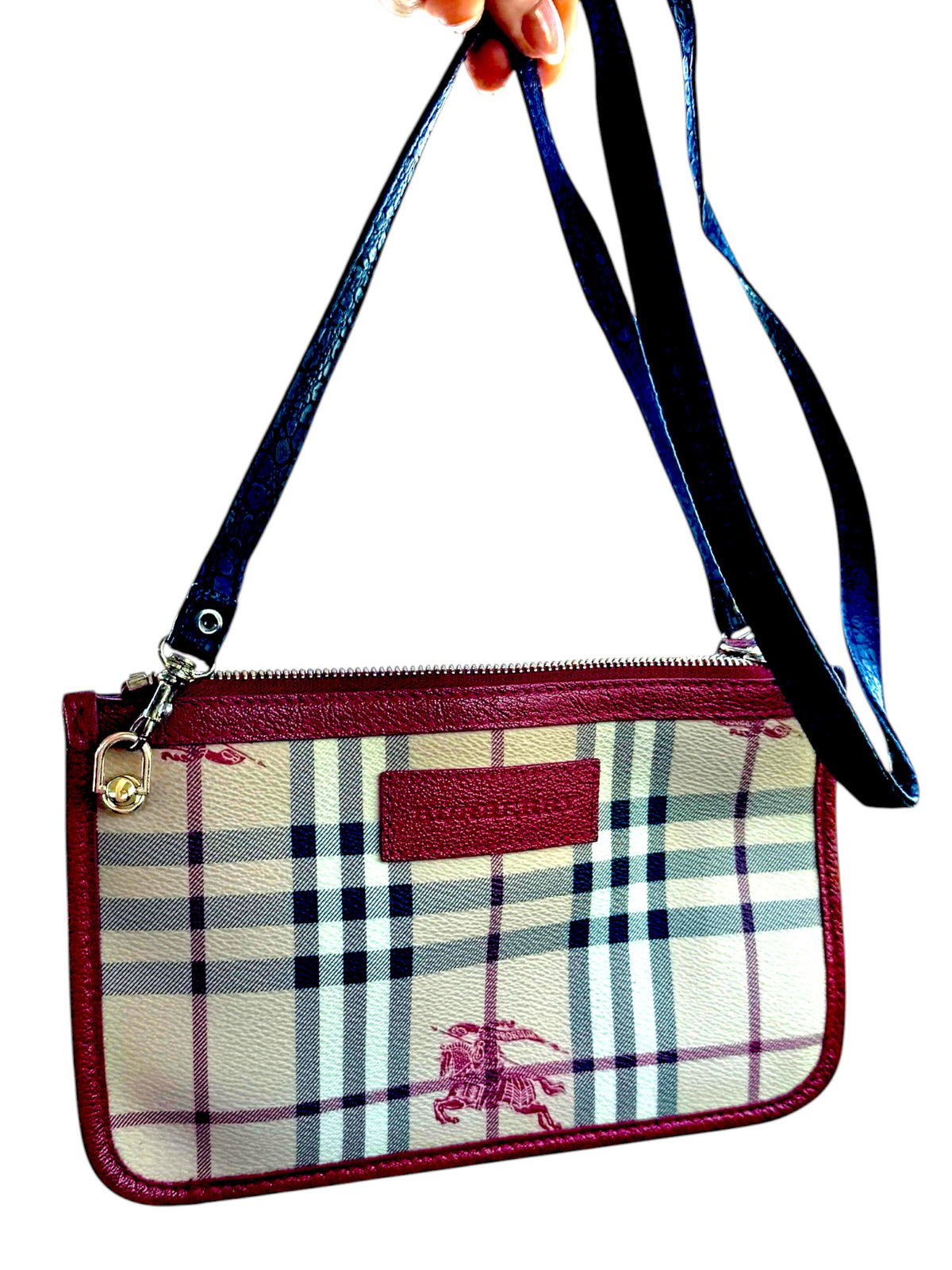Burberry Canterbury Tote – Haymarket Check with Red Leather Trim