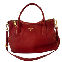 Prada Red Pebbled Leather Satchel Handbag
