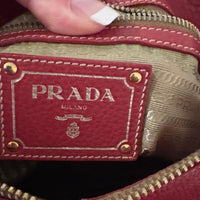 Prada Red Pebbled Leather Satchel Handbag