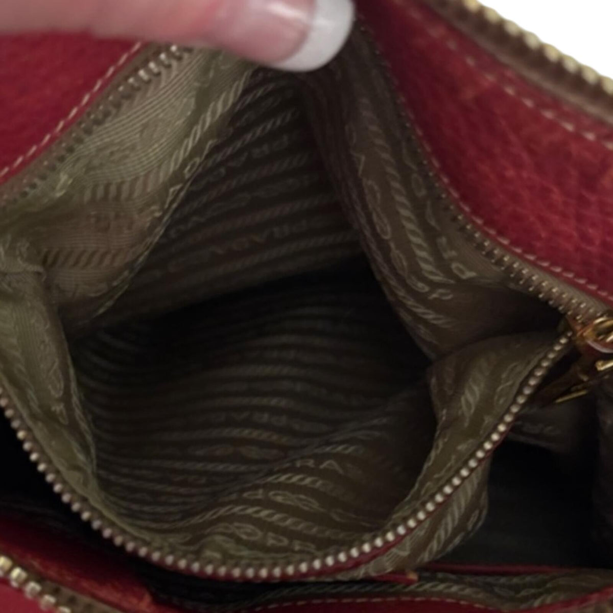 Prada Red Pebbled Leather Satchel Handbag