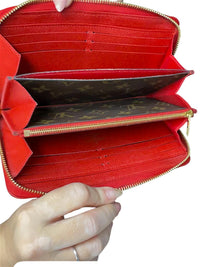 Louis Vuitton Monogram Canvas Red Leather Zip Around Wallet