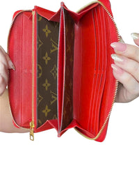 Louis Vuitton Monogram Canvas Red Leather Zip Around Wallet