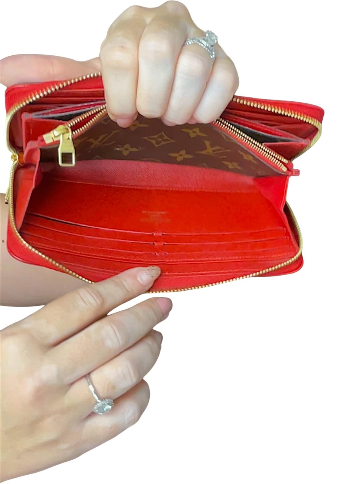 Louis Vuitton Monogram Canvas Red Leather Zip Around Wallet