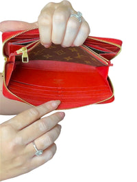 Louis Vuitton Monogram Canvas Red Leather Zip Around Wallet