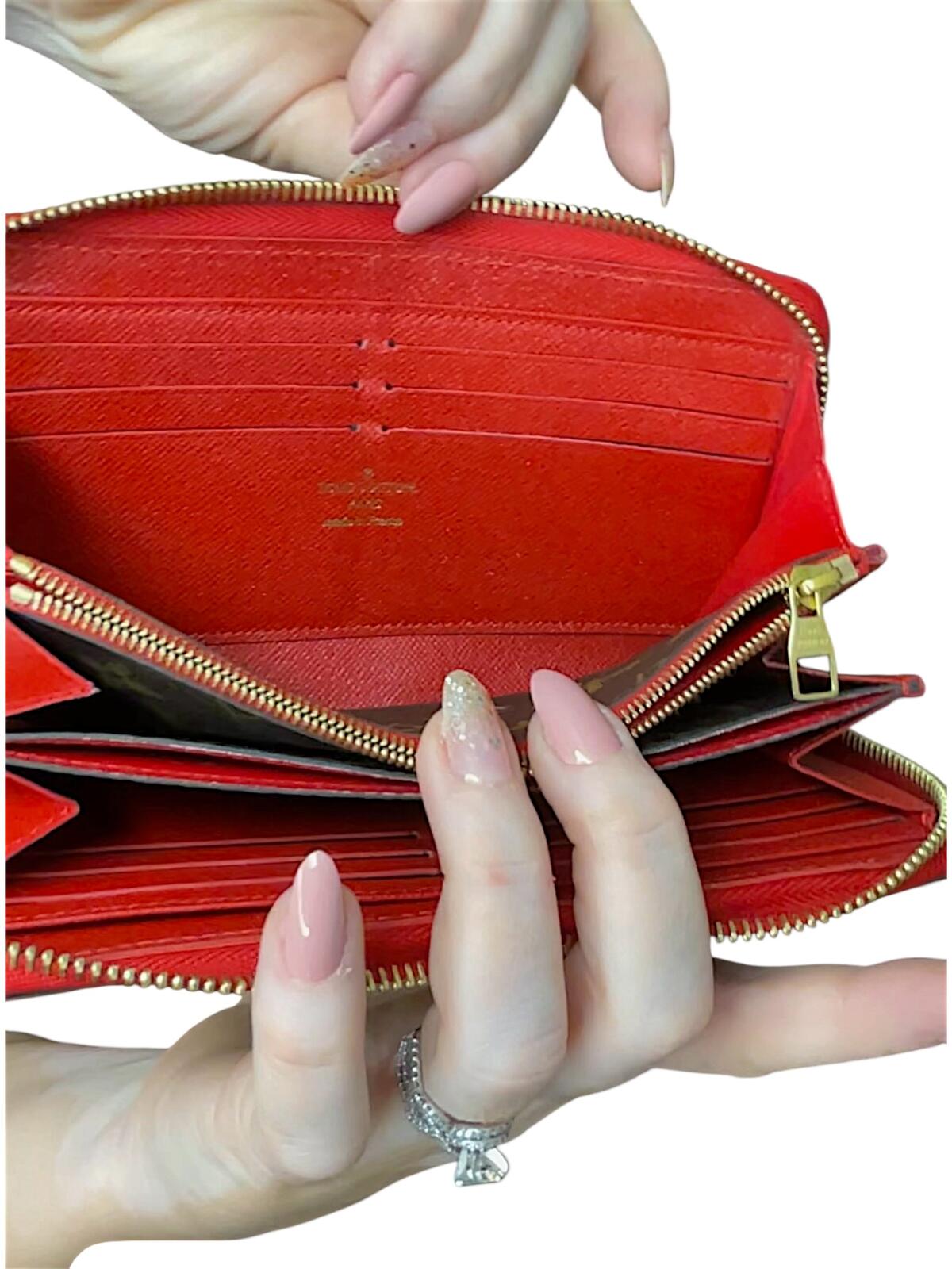Louis Vuitton Monogram Canvas Red Leather Zip Around Wallet