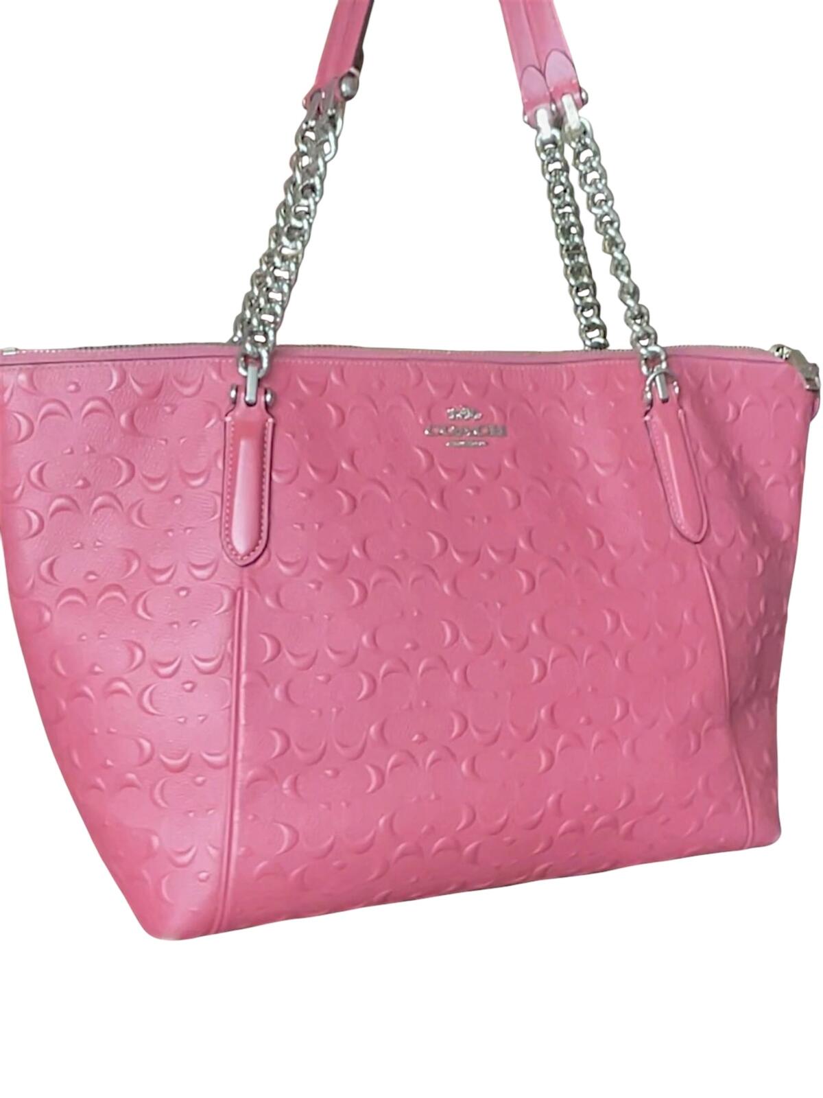 Coach Pink Leather Tote Bag with Chain Handles