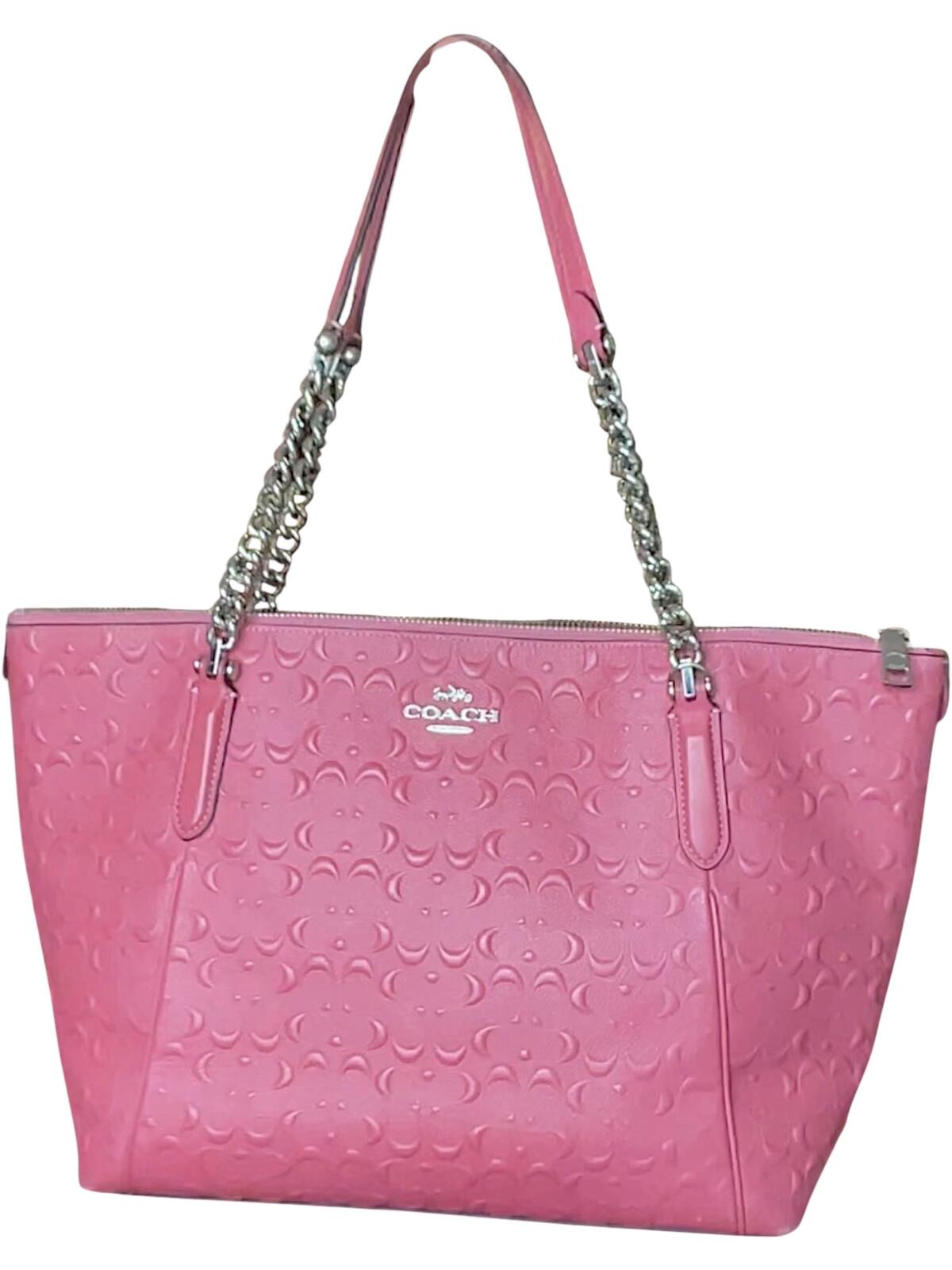Coach Pink Leather Tote Bag with Chain Handles