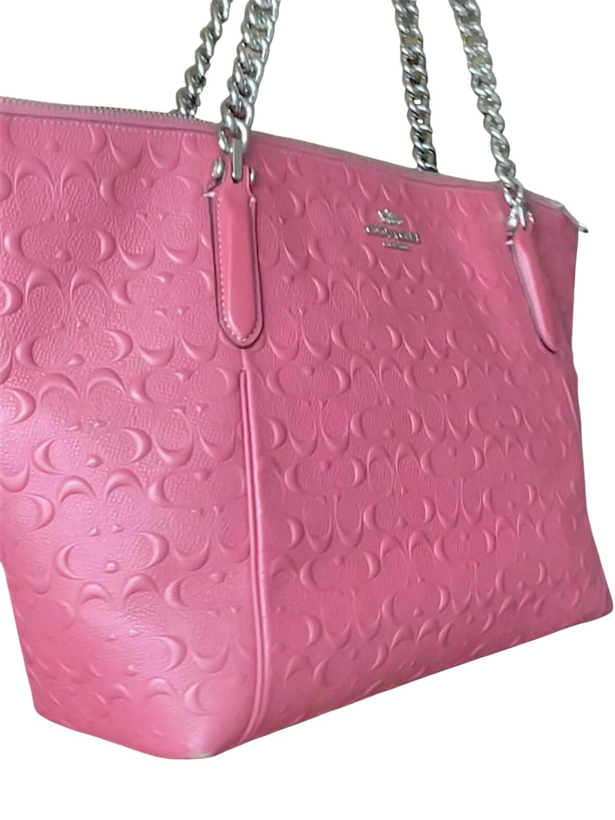 Coach Pink Leather Tote Bag with Chain Handles