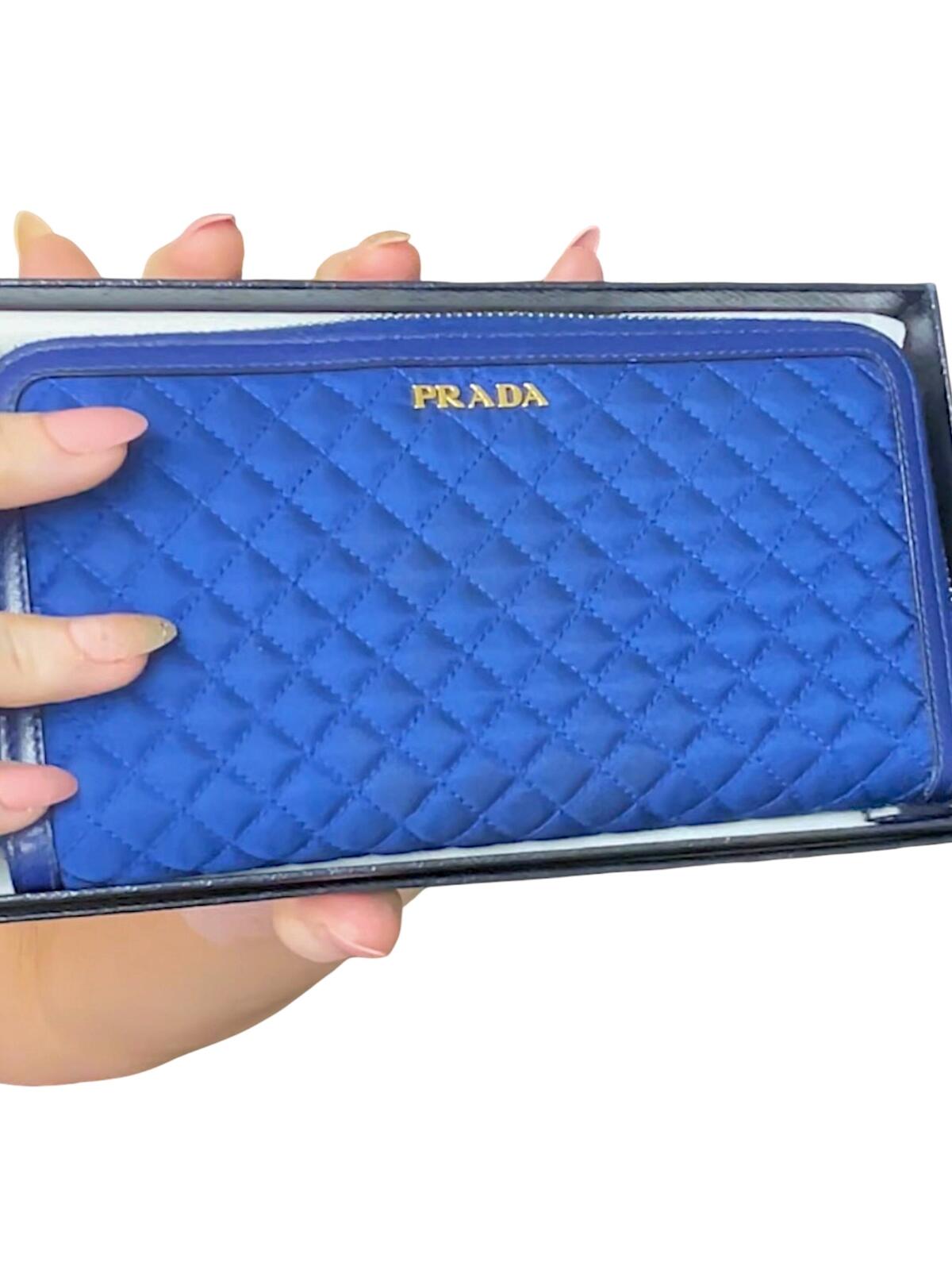 Prada Quilted Blue Wallet with Original Box