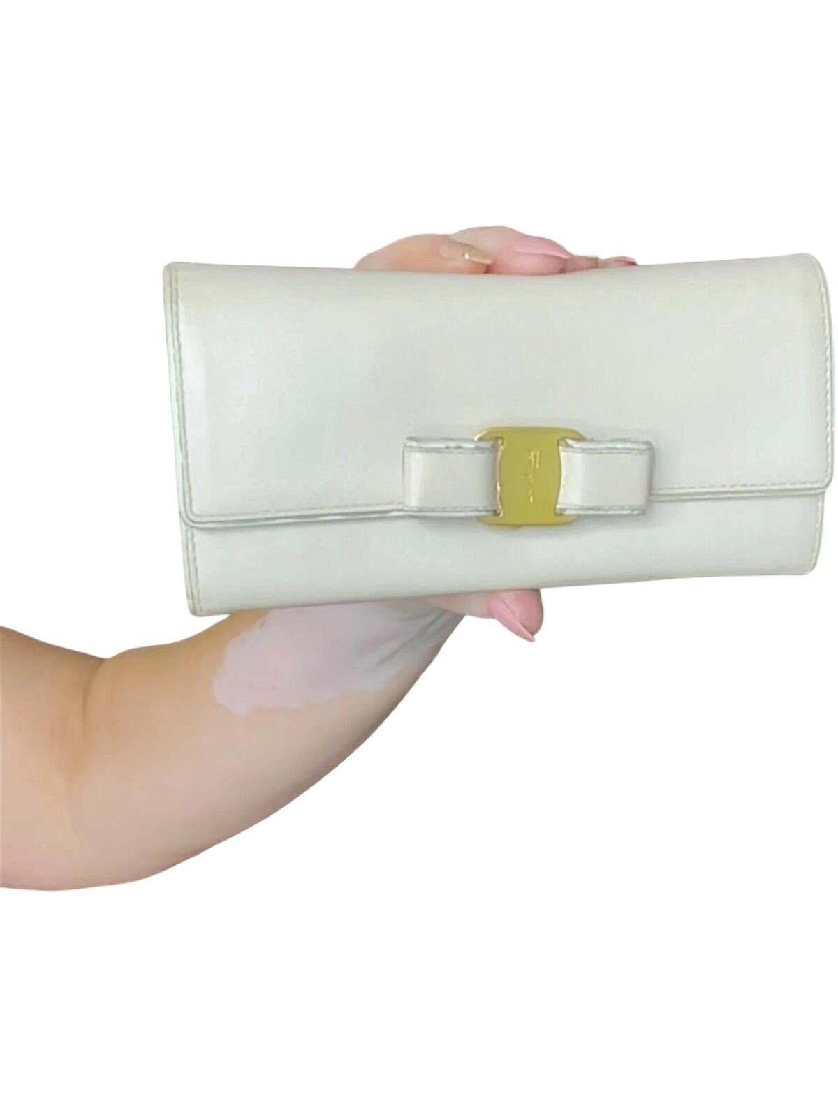 Salvatore Ferragamo Ivory Leather Wallet with Bow Detail
