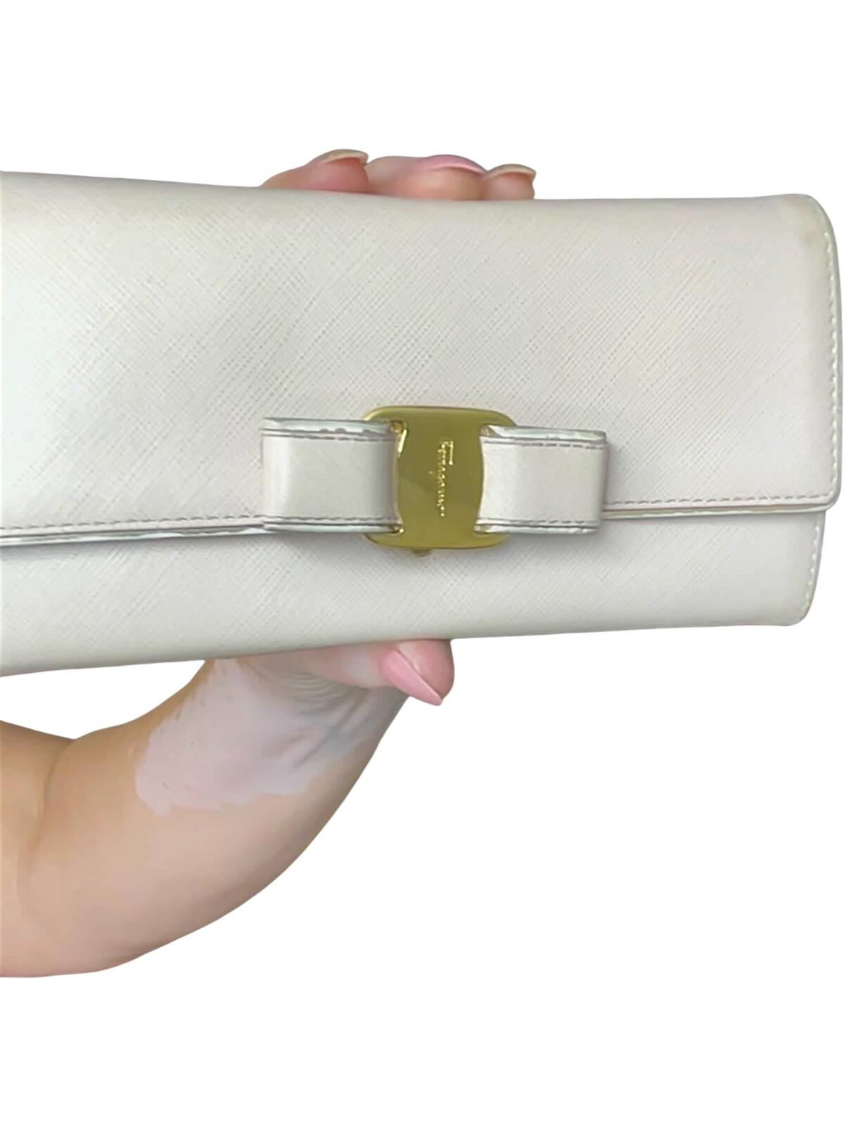 Salvatore Ferragamo Ivory Leather Wallet with Bow Detail